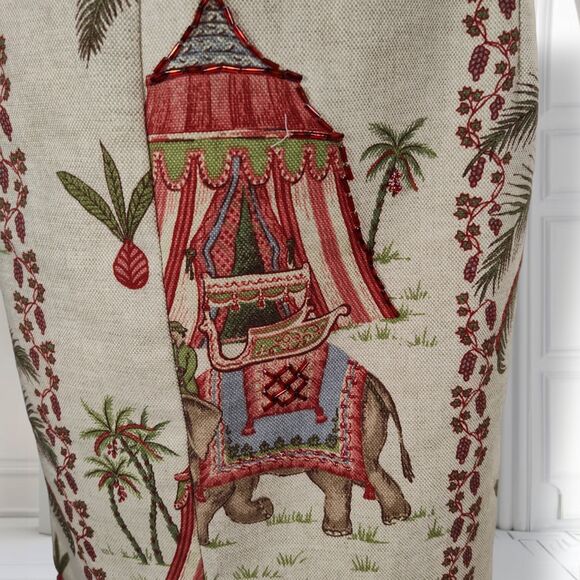 Vintage 90s Elephant Tapestry Print Midi Dress Size 8 Beaded Cotton India - Picture 12 of 16